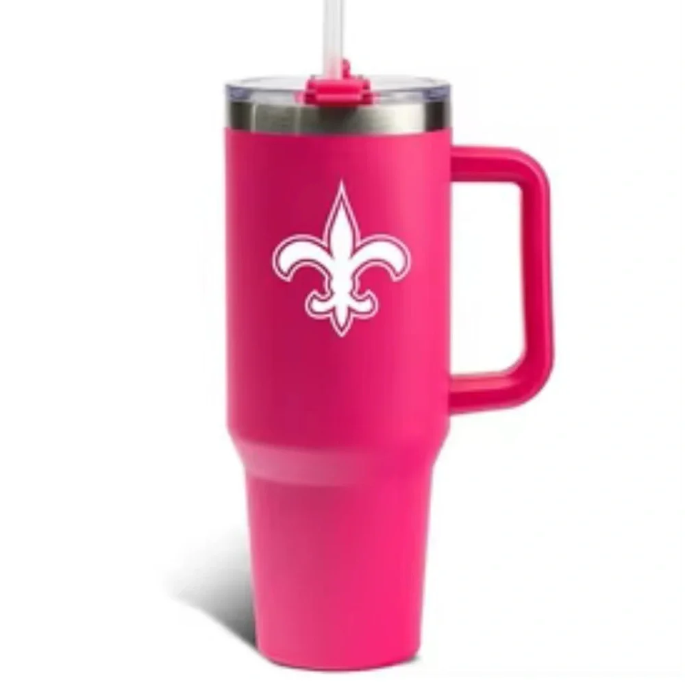 NFL New Orleans Saints Stainless Steel Pink Tumbler with Handle NEW 40 oz NEW